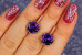 Сережки Xuping Jewelry з фіолетовим великим каменем шестигранна оправа 2 см золотисті