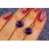 Сережки Xuping Jewelry з фіолетовим великим каменем шестигранна оправа 2 см золотисті