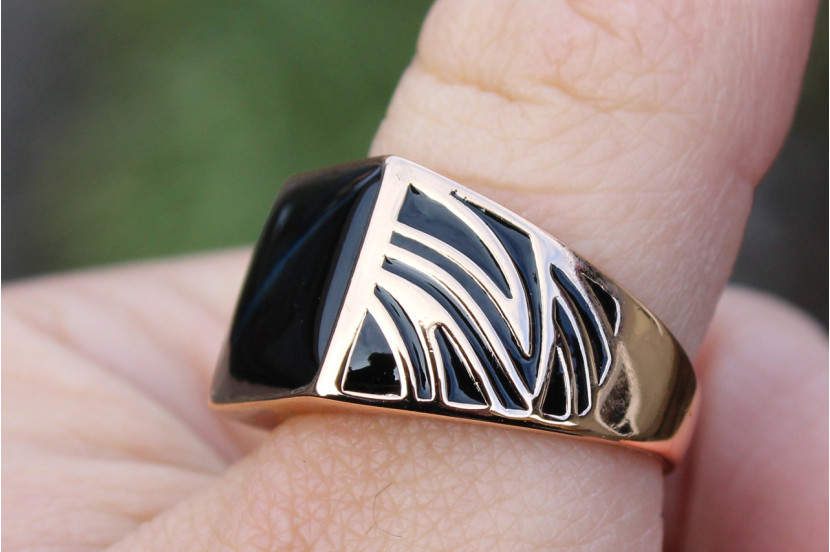 Печатка Xuping Jewelry квадратна з чорним покриттям 24 р золотиста
