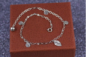 Браслет Xuping Jewelry на ногу пуговиці з листком на якорній цепці 25 см 2 мм сріблястий