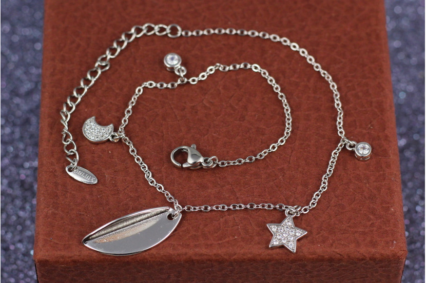 Браслет Xuping Jewelry на ногу місяць з зірками на якірному ланцюгу 23 см 2 мм сріблястий