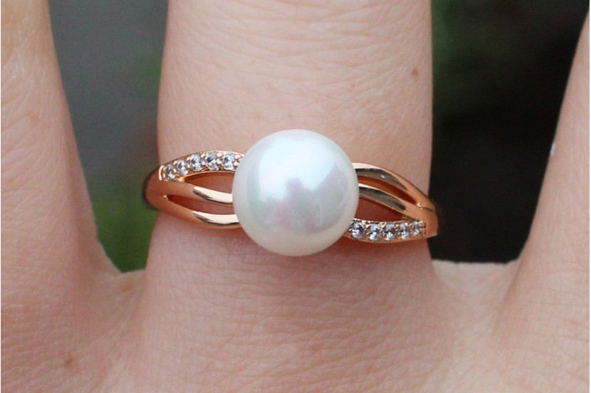 Кільце Xuping Jewelry з перлами 7 мм р 19 золотисте