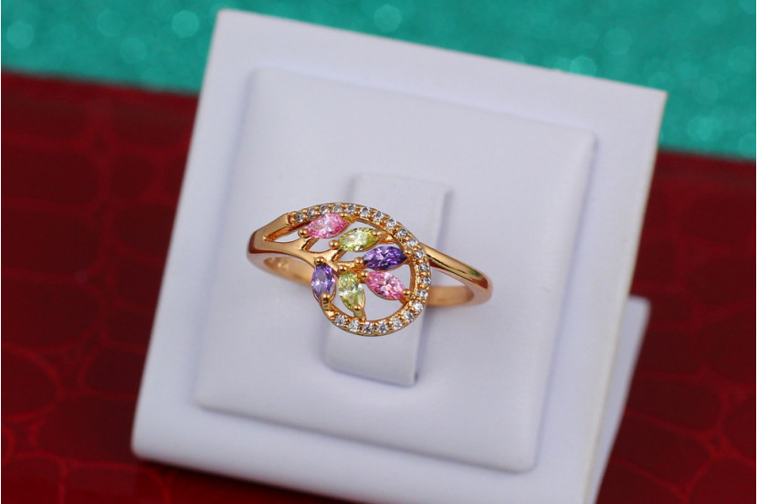 Кільце Xuping Jewelry кущик з різнокольоровими каменями р 16 золотисте