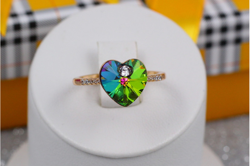 Кільце Xuping Jewelry сердечко Сваровскі зелене хамелеон р 16 золотисте