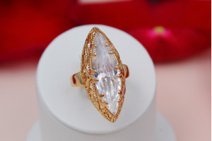 Кільце Xuping Jewelry Маркіз з білим камнем р 16 золотисте