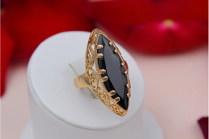 Кільце Xuping Jewelry Маркіз з чорним каменем р 16 золотисте
