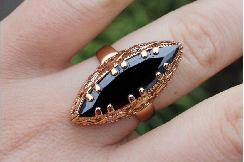 Кільце Xuping Jewelry Маркіз з чорним каменем р 16 золотисте