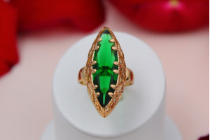 Кільце Xuping Jewelry Маркіз із зеленим камнем р 17 золотисте