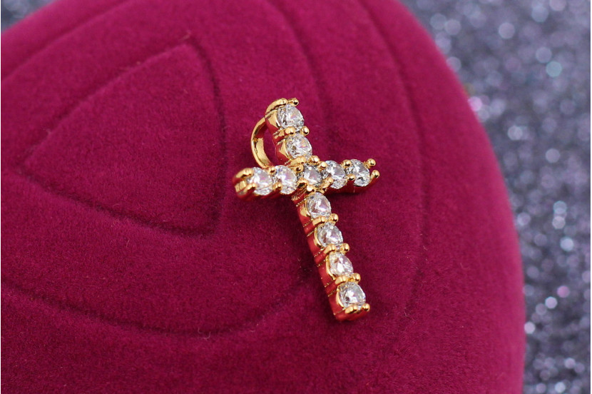 Хрестик Xuping Jewelry для тонкого ланцюга з великих фіанітів 2,2 см золотистий