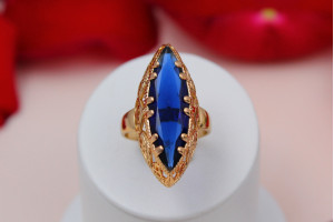 Кільце Xuping Jewelry Маркіз із синім камнем р16 золотисте