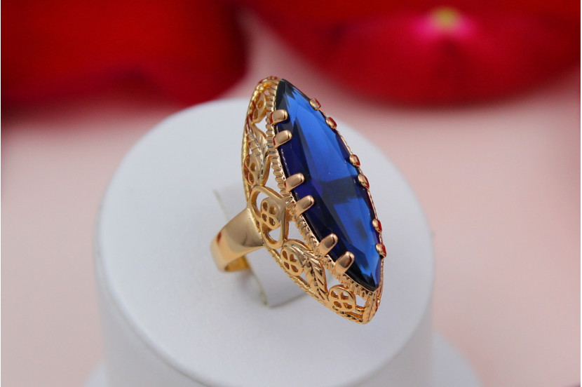 Кільце Xuping Jewelry Маркіз з синім каменем р16 золотисте