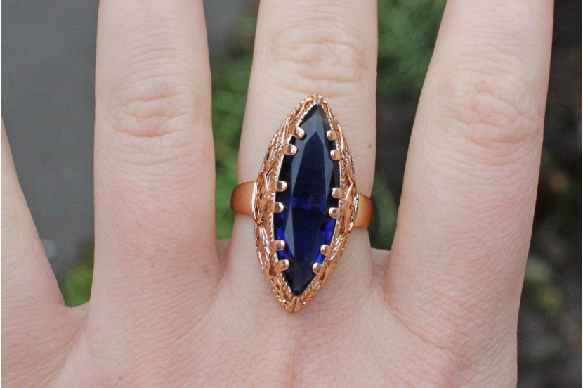 Кільце Xuping Jewelry Маркіз з синім каменем р16 золотисте