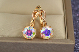 Сережки Xuping Jewelry камінь хамелеон 9 мм 2 см золотисті