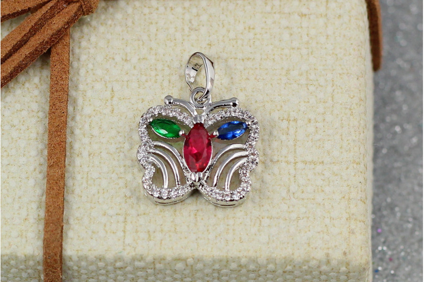 Кулон Xuping Jewelry метелик з різнокольоровими крилами 1,5 см сріблястий