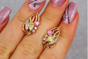 Сережки Xuping Jewelry фантазія з різнокольоровими каменями 1.7 см золоті