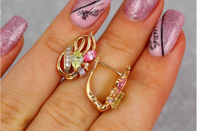Сережки Xuping Jewelry фантазія з різнокольоровими каменями 1.7 см золотисті
