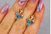 Сережки Xuping Jewelry трехлистник з блакитними каменями 1.7 см золотисті