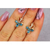 Сережки Xuping Jewelry трехлистник з блакитними каменями 1.7 см золотисті