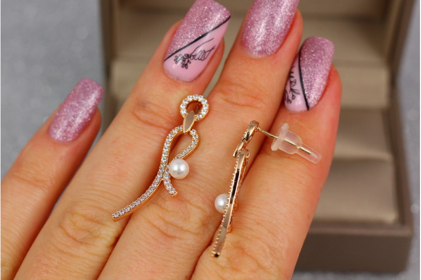 Сережки гвоздики Xuping Jewelry пташка з перлиною 3 см золотисті
