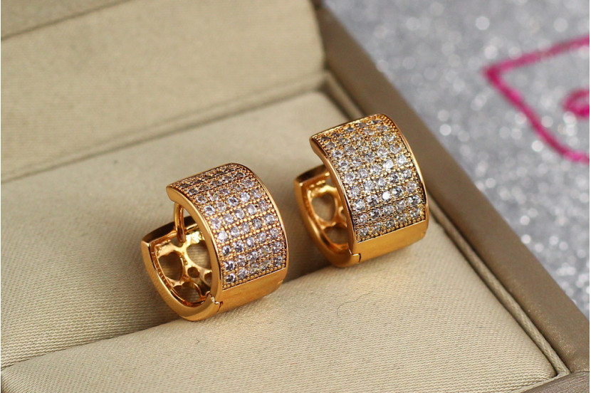 Сережки Xuping Jewelry широкі кільця з камінням 1.2 см золотисті