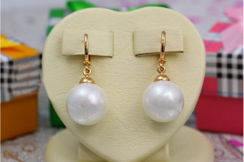 Сережки Xuping Jewelry перлина 12 мм золотисті