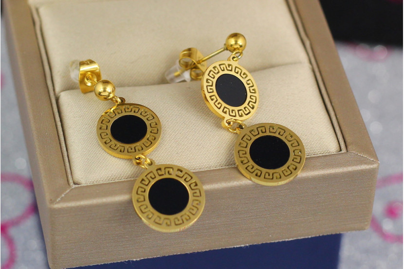 Сережки гвоздики Xuping Jewelry два кола з чорною серединкою 3.5 см лимонні