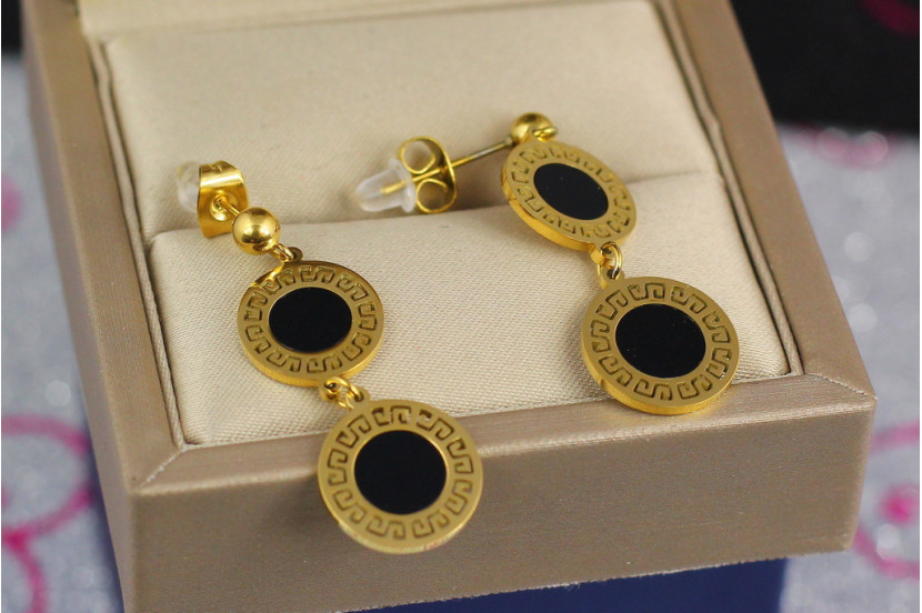 Сережки гвоздики Xuping Jewelry два кола з чорною серединкою 3.5 см лимонні