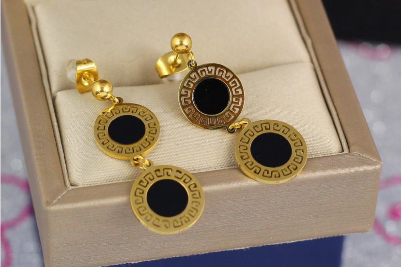 Сережки гвоздики Xuping Jewelry два кола з чорною серединкою 3.5 см лимонні