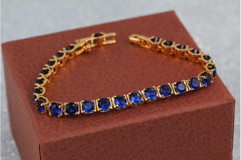 Браслет Xuping Jewelry іскри салюта с синіми каменями 21 см 5 мм золотистий