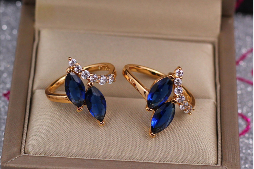 Кільце Xuping Jewelry з двома синіми маркізами р 17 золотисте