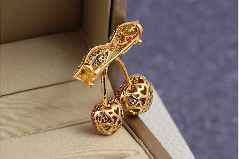 Брошка Xuping Jewelry вишнева парочка золотиста