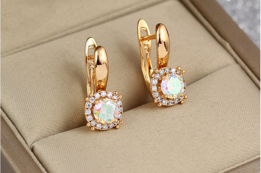 Сережки Xuping Jewelry хамелеони світлі навколо білі фіаніти 1.7 см золотисті