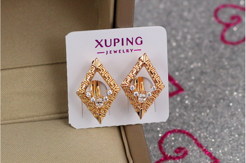 Сережки Xuping Jewelry ромбик 1.5 см золотисті