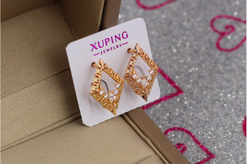 Сережки Xuping Jewelry ромбик 1.5 см золотисті