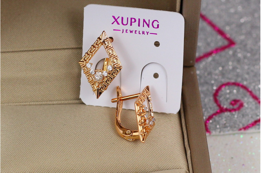 Сережки Xuping Jewelry ромбик 1.5 см золотисті