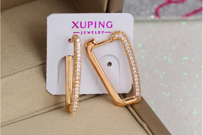 Сережки Xuping Jewelry квадратна доріжка з каменів 2.2 см золотисті