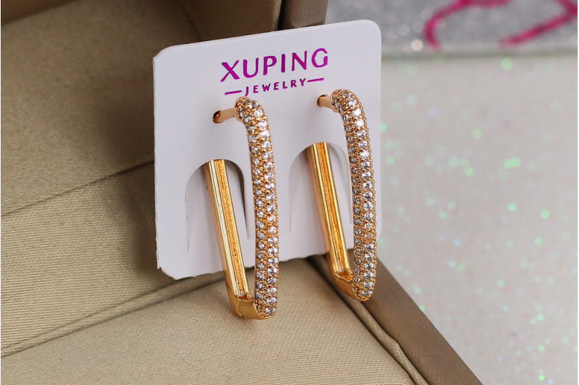 Сережки Xuping Jewelry квадратна доріжка з каменів 2.2 см золотисті