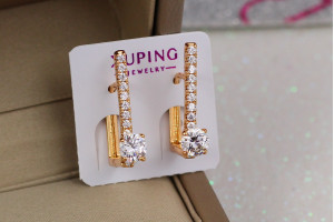 Сережки Xuping Jewelry доріжка з каміння на кінці великий камінчик 2 см золотисті