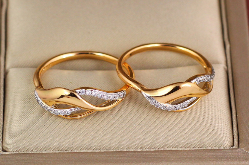 Кільце Xuping Jewelry три хвилі з родієм р 17 золотисте