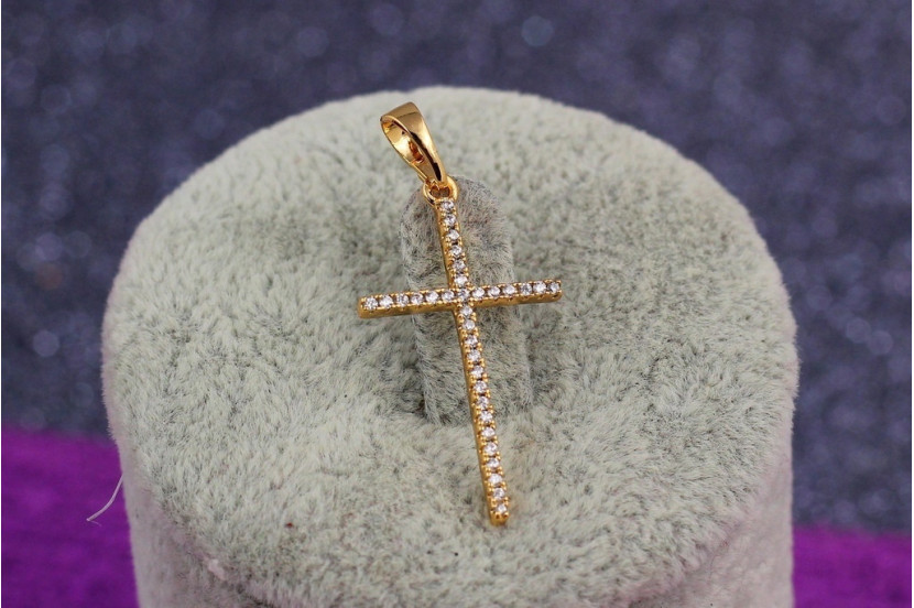 Хрестик Xuping Jewelry тонкий рівні краї 2.7 см з фіанітами золотистий