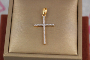 Хрестик Xuping Jewelry тонкий рівні краї 2.7 см з фіанітами з золотистим родієм