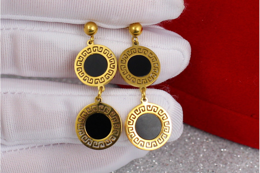 Сережки гвоздики Xuping Jewelry два кола з чорною серединкою 3.5 см лимонні
