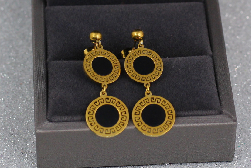 Сережки гвоздики Xuping Jewelry два кола з чорною серединкою 3.5 см лимонні