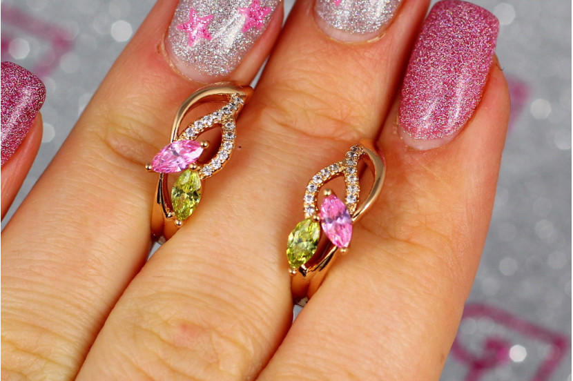 Сережки кільця Xuping Jewelry весняний цвіт з барвистими каменями 1.7 см золотисті