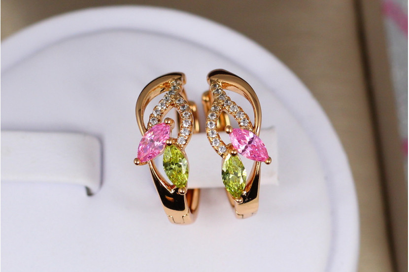 Сережки кільця Xuping Jewelry весняний цвіт з барвистими каменями 1.7 см золотисті