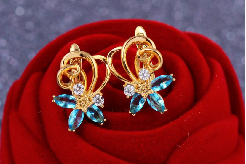 Сережки Xuping Jewelry вихор з блакитними каменями 1,8 см  золотисті