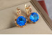 Сережки Xuping Jewelry блакитні восьмигранники 1.8 см золотисті