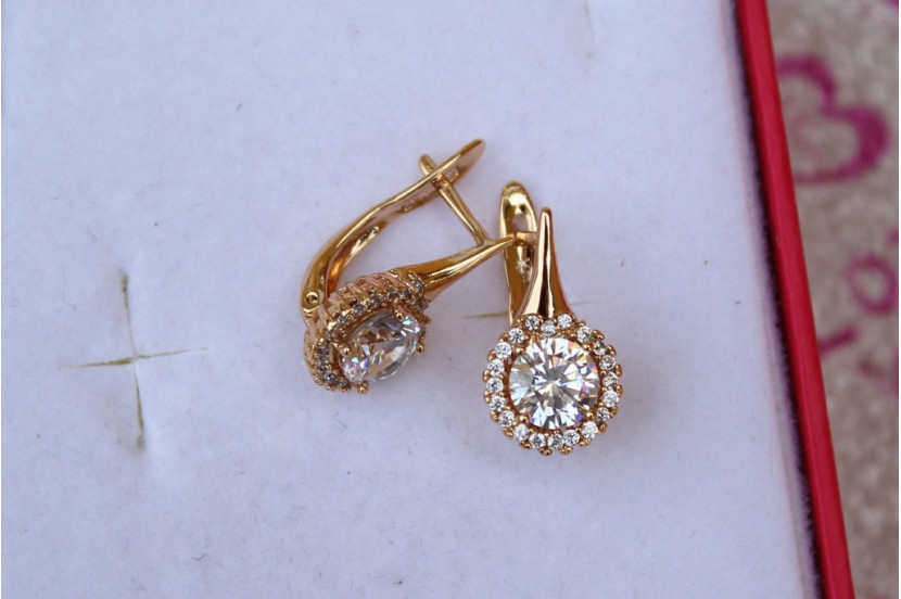 Сережки Xuping Jewelry білий камінь в обідку з дрібних фіанітів 1,6 см золотисті