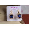 Сережки Xuping Jewelry синій камінь в обідку з дрібних фіанітів 1,6 см золотисті