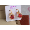 Сережки Xuping Jewelry червоний камінь в обідку з дрібних фіанітів 1,6 см золотисті
